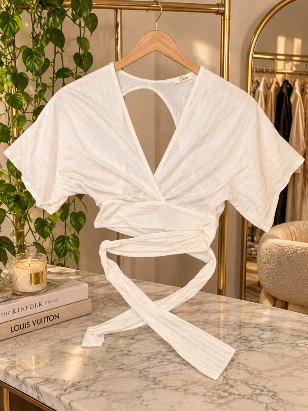 White Wrap Crop Top with Cutout Back